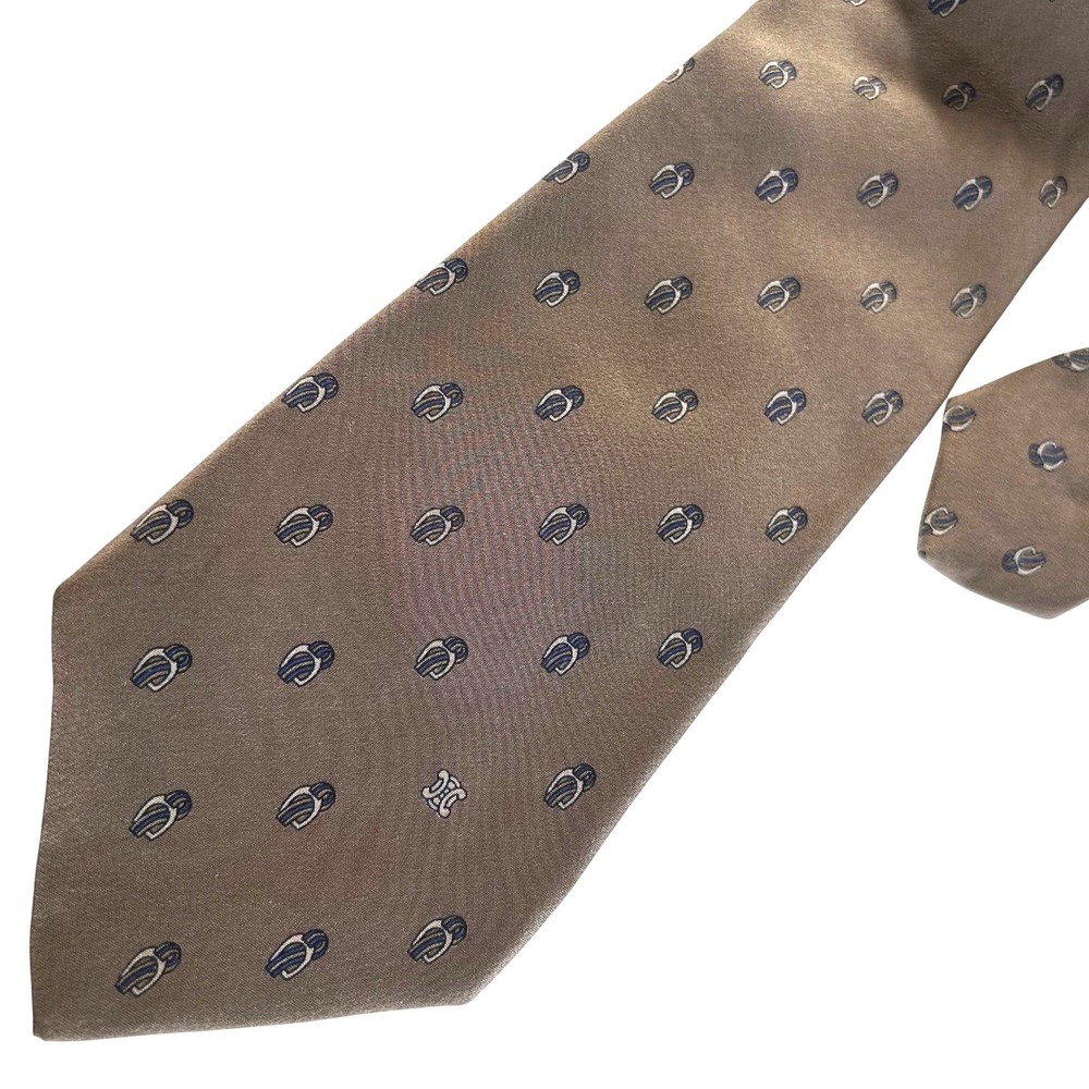 Vintage Celine Paris Silk Necktie 3.25" Brown Macadam Triomphe Logo Hand Made